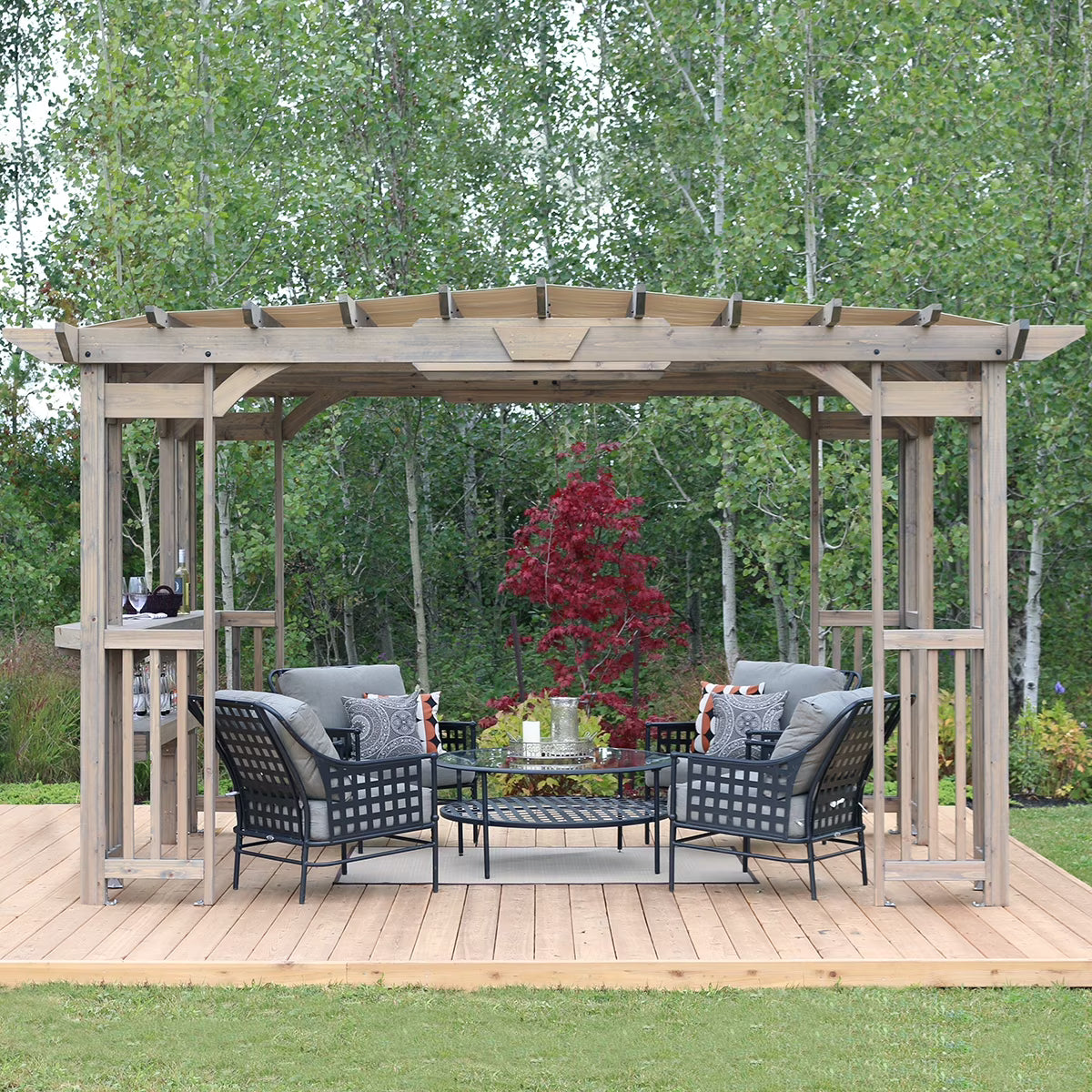 Yardistry 10 ft. x 14 ft. Madison Pergola with Bar and Sunshade