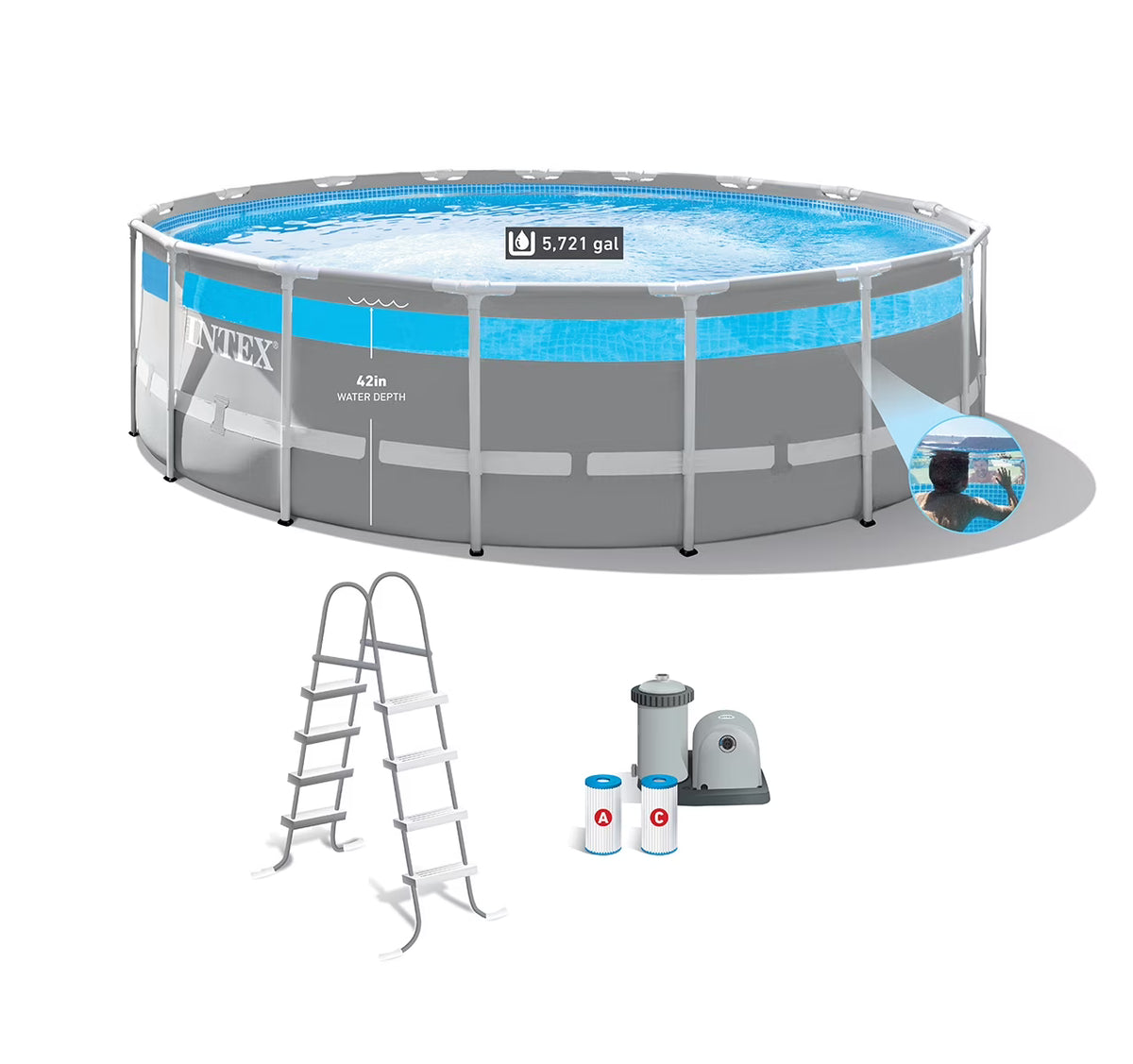 Intex 17' x 48" Clearview Prism Frame Above Ground Swimming Pool Set with Pump