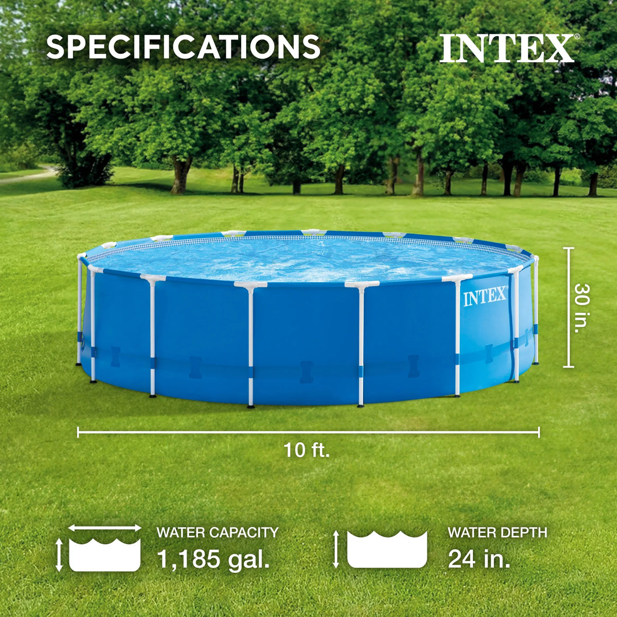 INTEX Metal Frame 10' x 30" Outdoor Swimming Pool with Filter Pump & Cover