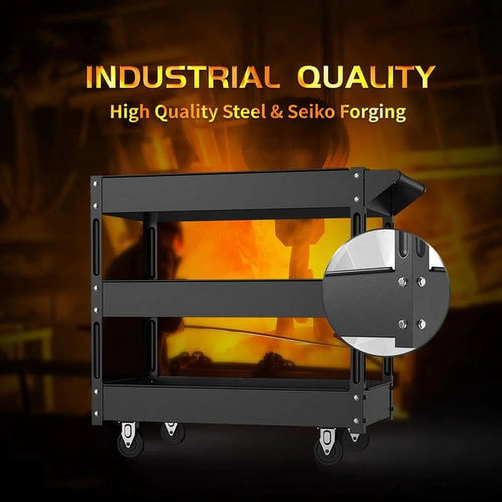 XERATH Steel 3-Shelf Multipurpose Utility/Supply/Service/Tool Cart Great for Garage, Warehouse, Cleaning, Office & Workplace