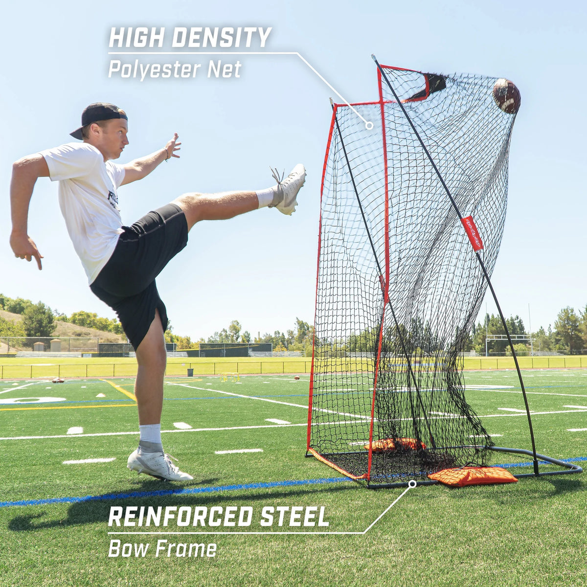 GoSports Football 7' x 4' Kicking Net - Ultra-Portable Design with Weighted Sand Bag