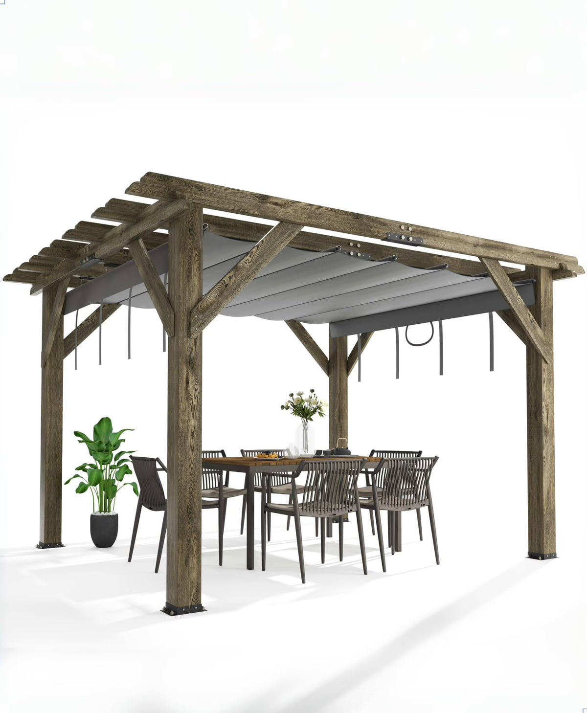Garvee 10 x 10 feet Wood Pergola, Retractable Shade Canopy, Oak Color