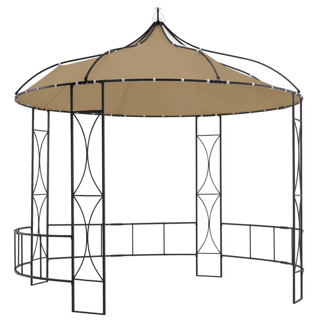 vidaXL Outdoor 9.8 x 9.5 Round Canopy Pavilion, UV & Water-Resistant, White & Black