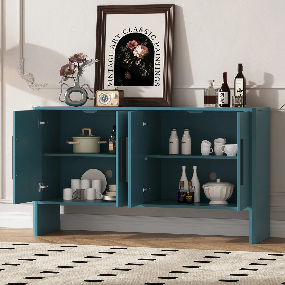 Accent Cabinet with 4 Doors, TUANLUO Buffet Cabinet with Adjustable Shelves, Wood Storage Cabinet, Modern Accent Cabinet Furn
