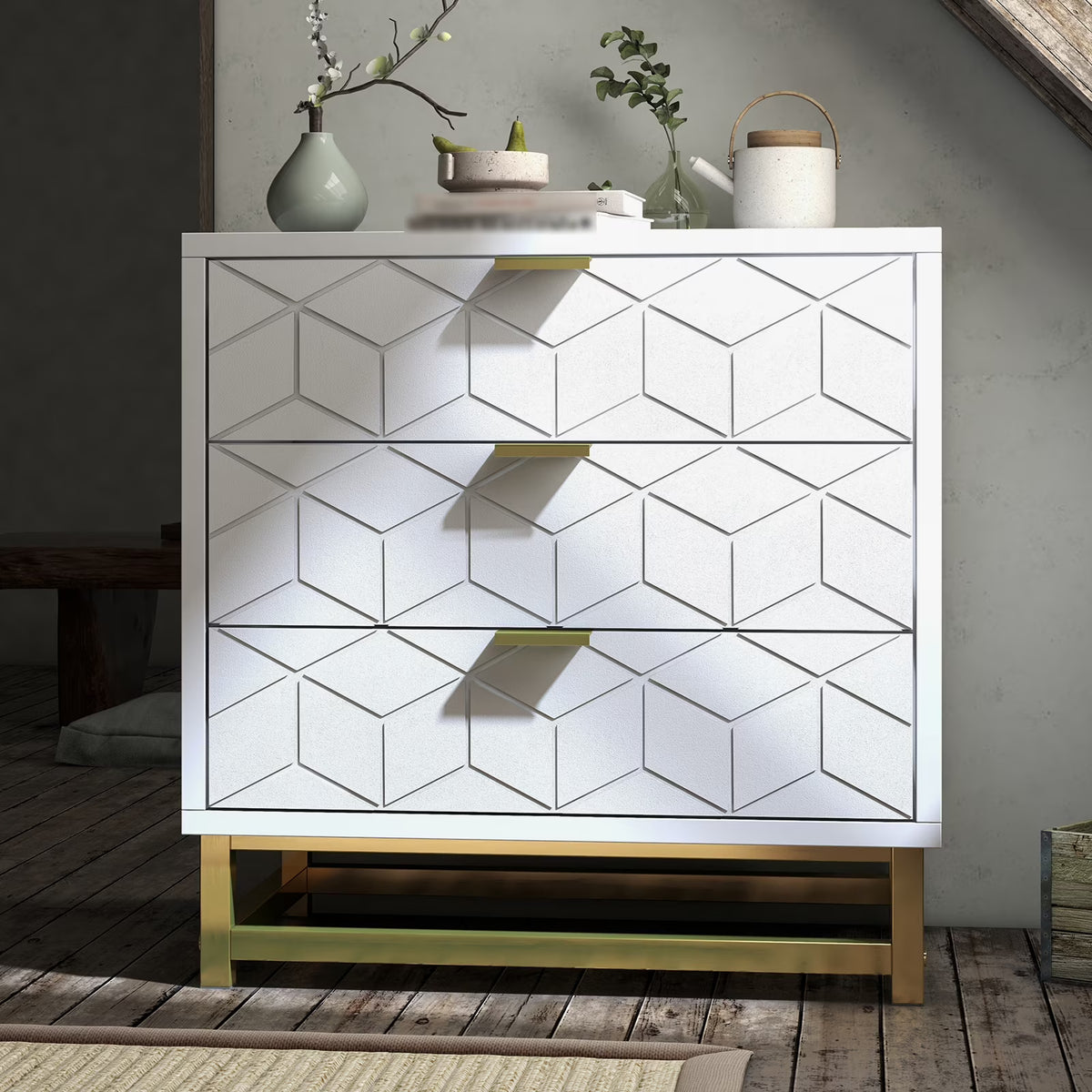 3 Drawer Dresser for Bedroom, Modern Chest of Drawers with 3 Drawers, Tall Nightstand with Metal Base and Metal Handles, Stor
