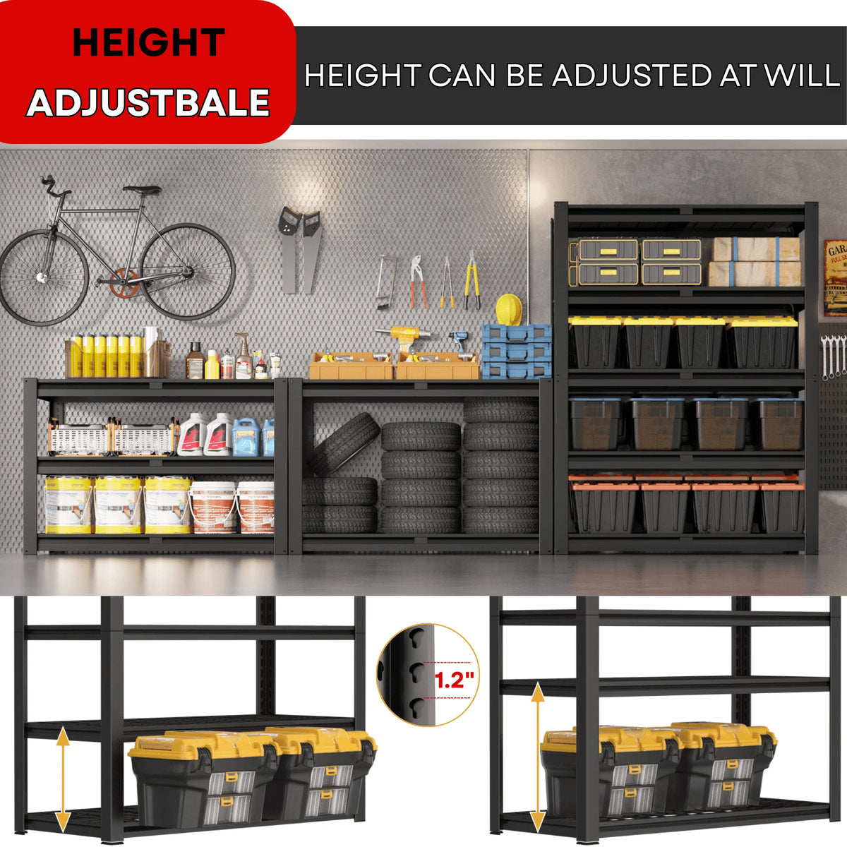 Prilinex 2500LBS Metal Storage Shelves Wire Shelving Unit Garage Storage Rack 47"W x 18"D x 72"H Heavy Duty Industrial Shelvi