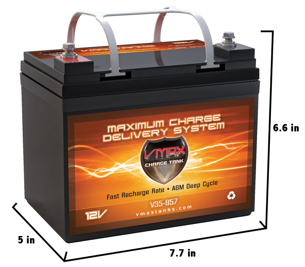 VMAX V35-857 12V 35AH AGM Deep Cycle U1 Battery (7.7"x 5"x 6.1") for Minn Kota Endura Max 45 Hand Control - 12V-45lb Trolling