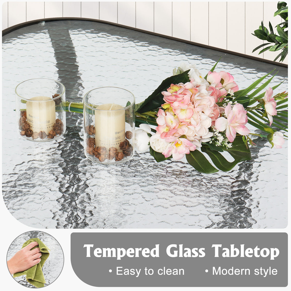 IVV Outdoor Patio Bar Height Bistro Table w/ Tempered Glass Top & 1.8" Umbrella Hole & Metal Frame, 31.5"L x 31.5"W x 39.8"H,