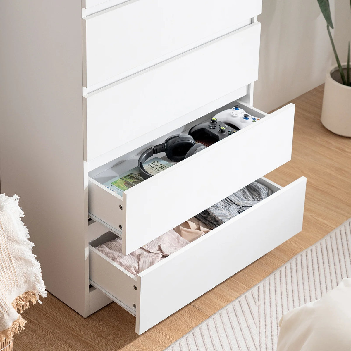 Hommpa Dresser for Bedroom, 48"H White Dresser for Closet, 5 Drawers Tall Wooden Modern Storage Chests of Drawers for Women,
