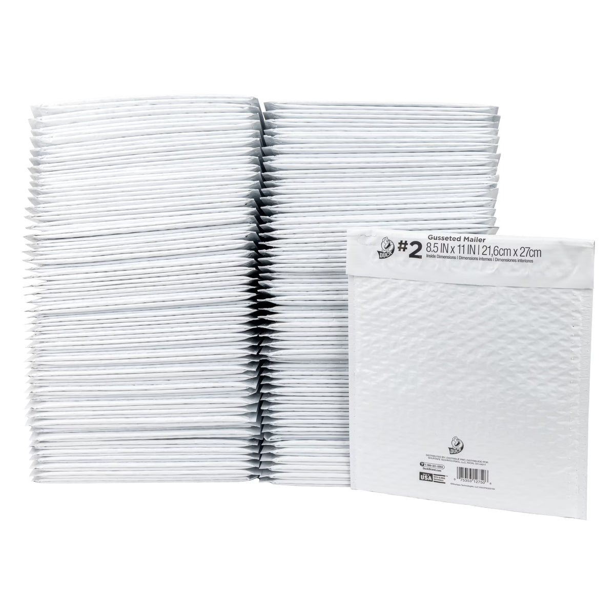 Duck Brand #2 Gusseted Poly Bubble Mailer - White, 100 pk, 8.5 in. x 11 in.
