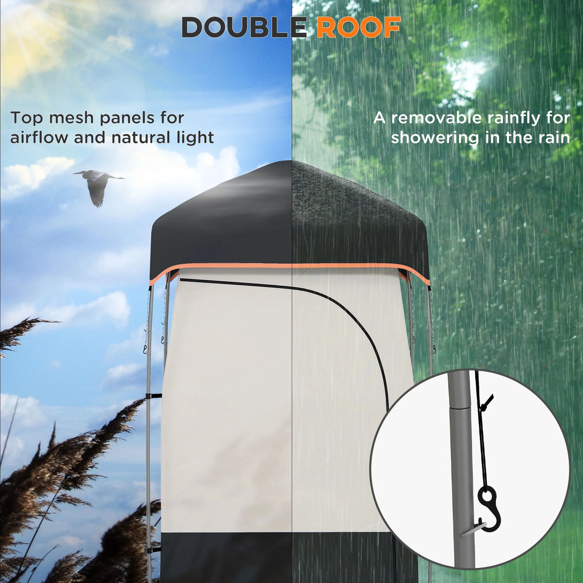 E-Western Outsunny Portable Shower Tent with Solar Shower Bag, Privacy Shelter, Camping Dressing Room, Includes Floor & Carry