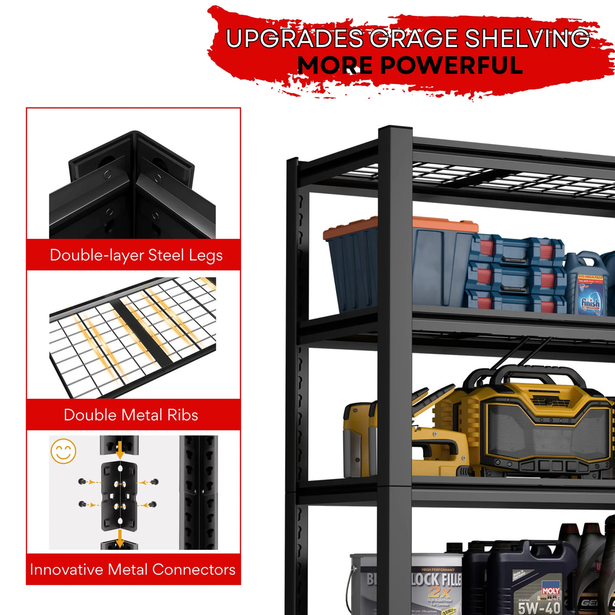 Prilinex 2500LBS Metal Storage Shelves Wire Shelving Unit Garage Storage Rack 47"W x 18"D x 72"H Heavy Duty Industrial Shelvi