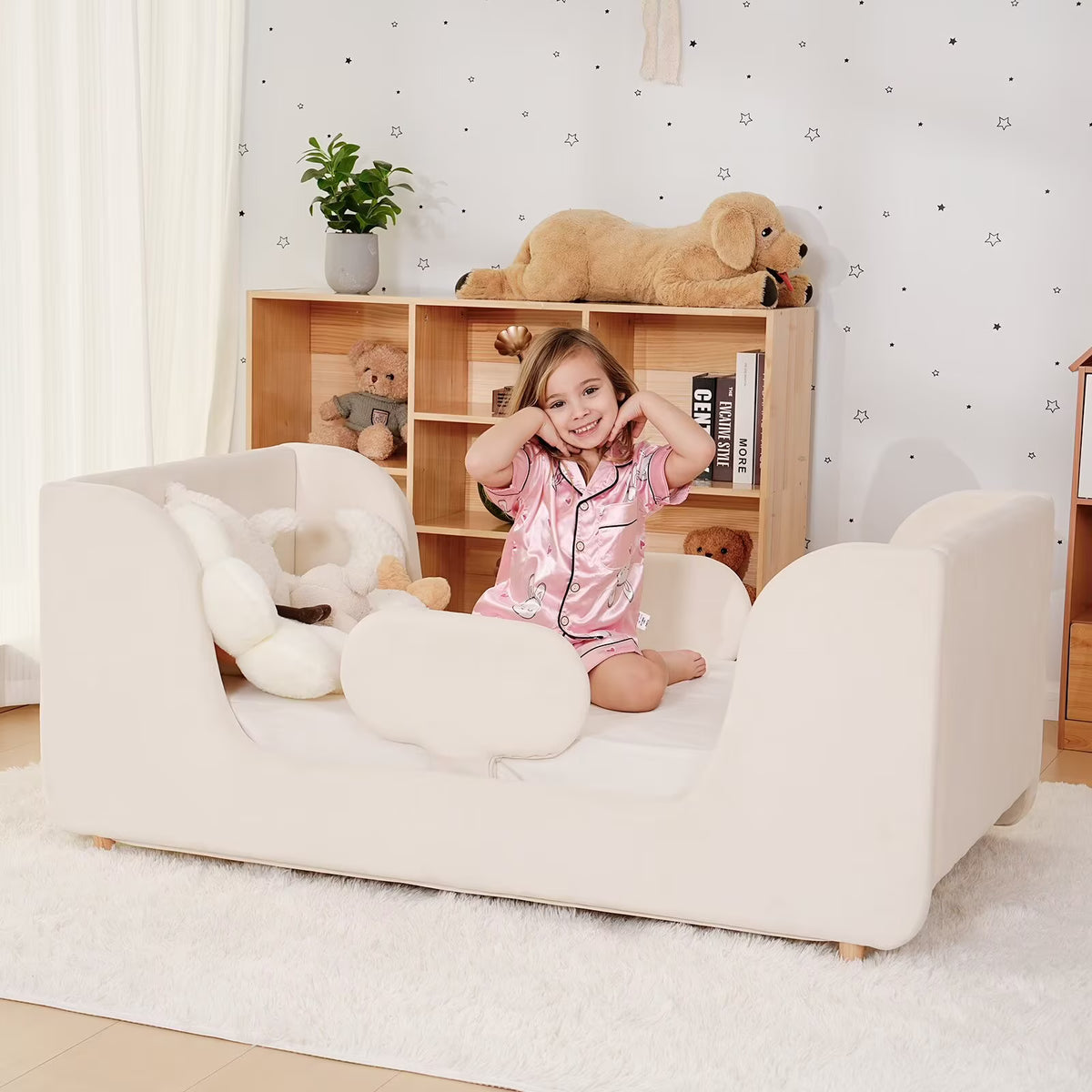 Lilypelle Toddler Bed Frame, Toddler Floor Bed with Removable Guard Rails, Small Bed for Boys and Girls, Standard Crib Size T