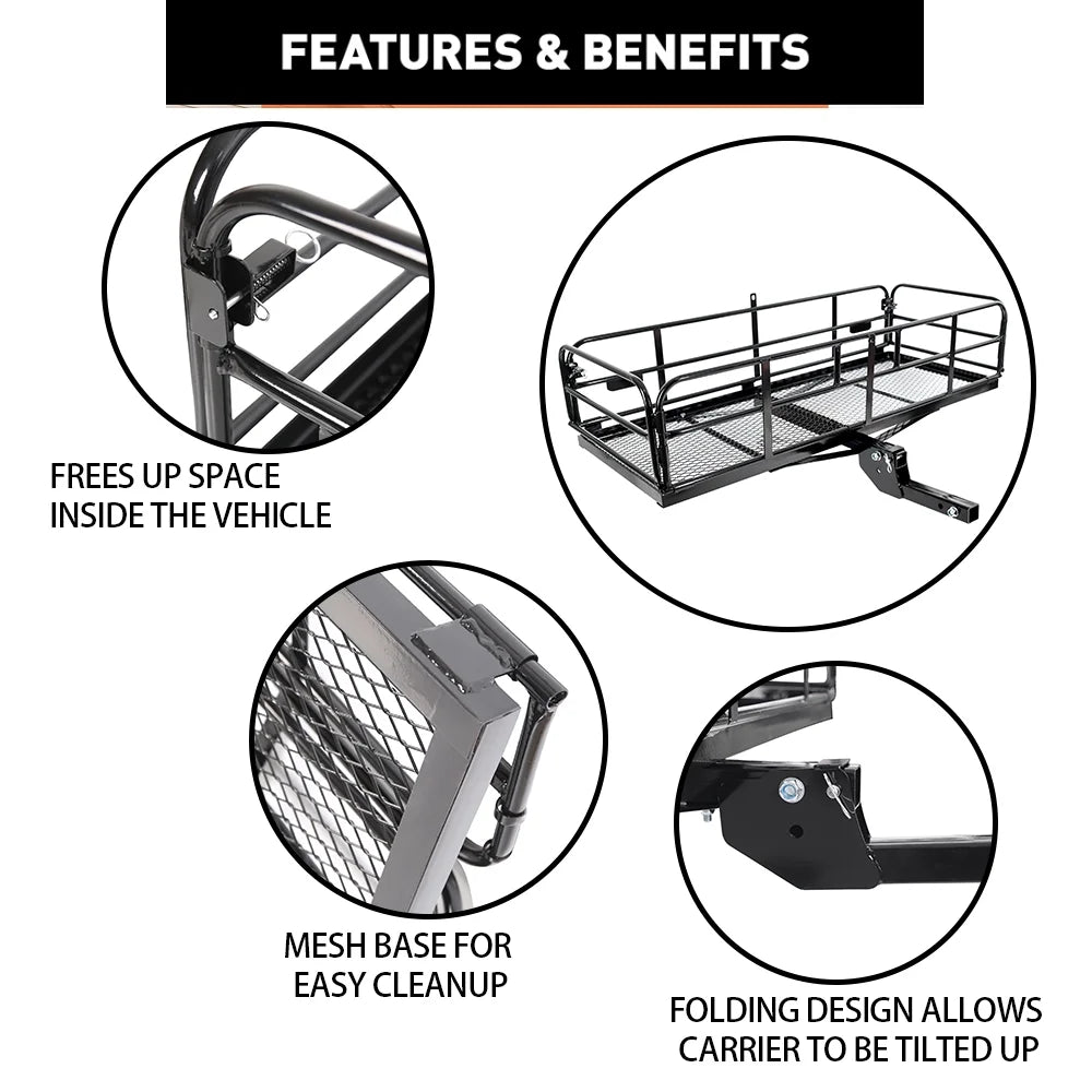 Kojem 500 Lbs Hitch Mount Cargo Carrier 60" x 24" x 14" Folding Cargo Rack Rear Luggage Basket Fits 2" Receiver for Car SUV C