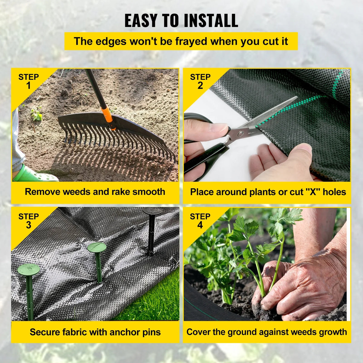 SKYSHALO Heavy Duty Woven Ground Weed Control Fabric, 6ft x 300ft, Black