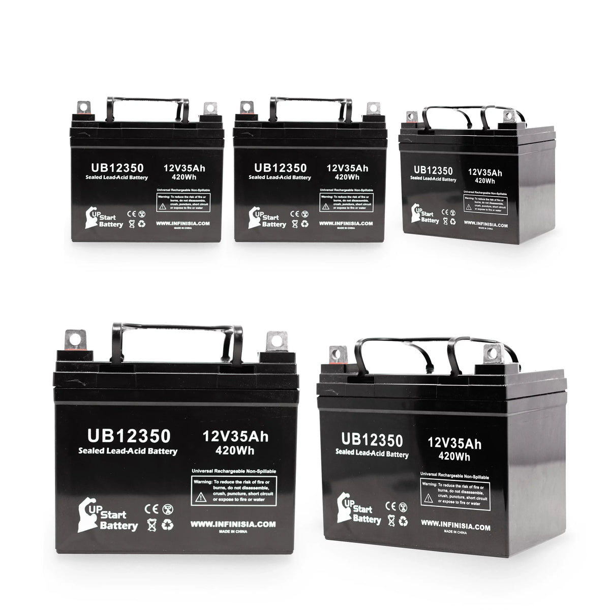 UpStart Battery Sealed Lead Acid Replacement Battery for Imc Heartway Escape H - UB12350, 12V 35Ah 35000mAh L1 Terminal, 5 Pack