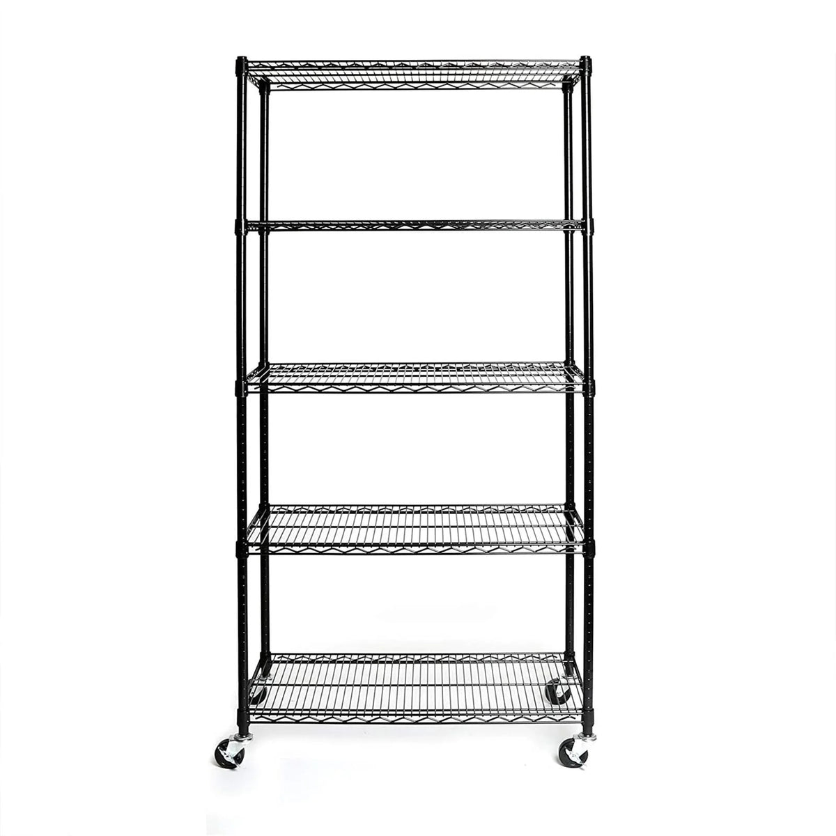 Ktaxon Commercial 5 Tier Shelf Adjustable Wire Metal Shelving Rack w/Rolling Black, 35''L x 18''W x 71''H, Capacity for 750 l