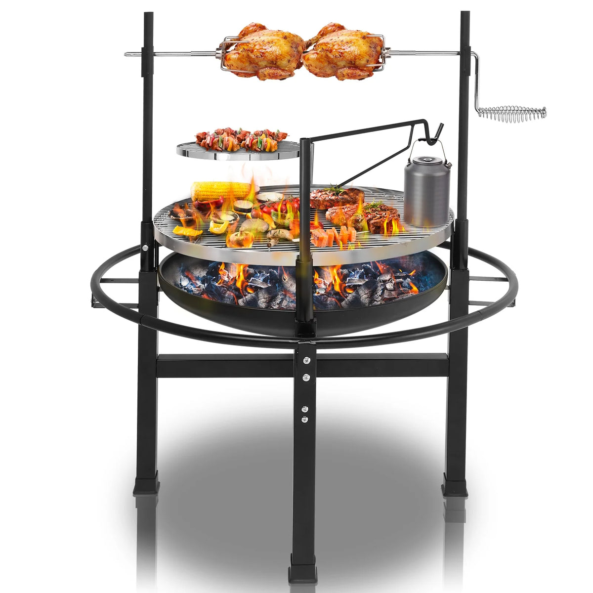 Hassch Round Iron Spray Grill Barbecue Grill Charcoal Grill Outdoor Grill Rotisserie Grill Grilling Grate Portable Outdoor Gr