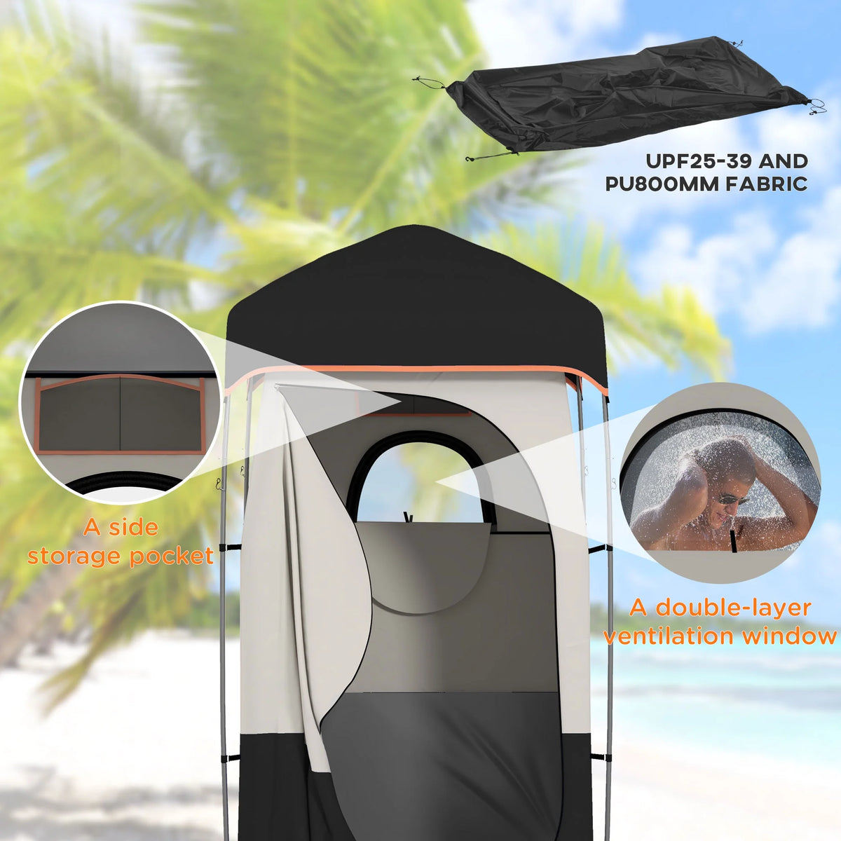 E-Western Outsunny Portable Shower Tent with Solar Shower Bag, Privacy Shelter, Camping Dressing Room, Includes Floor & Carry