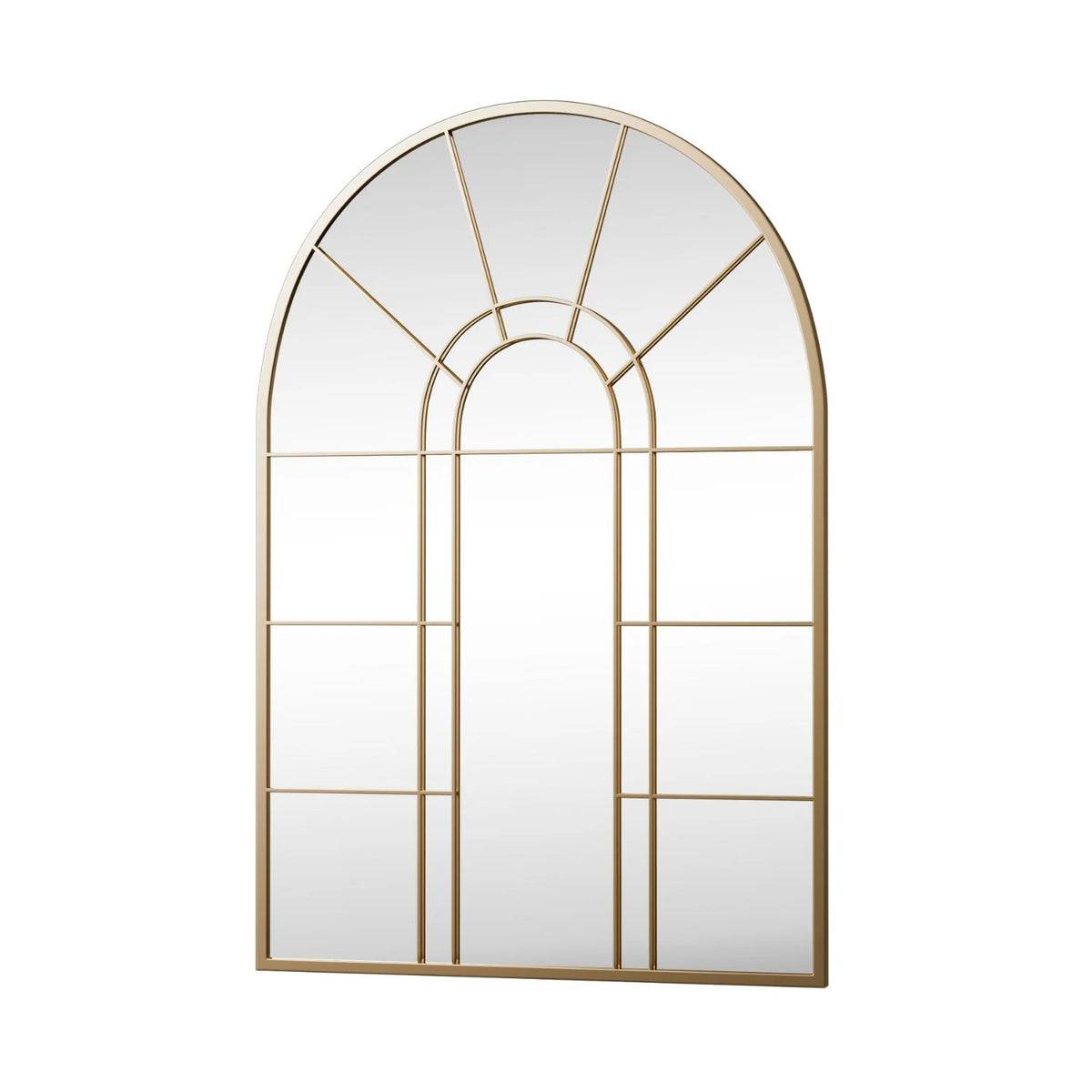 Lirago 42" x 28" Arched Decorative Mirror Metal Window Pane Wall Mirror, Gold