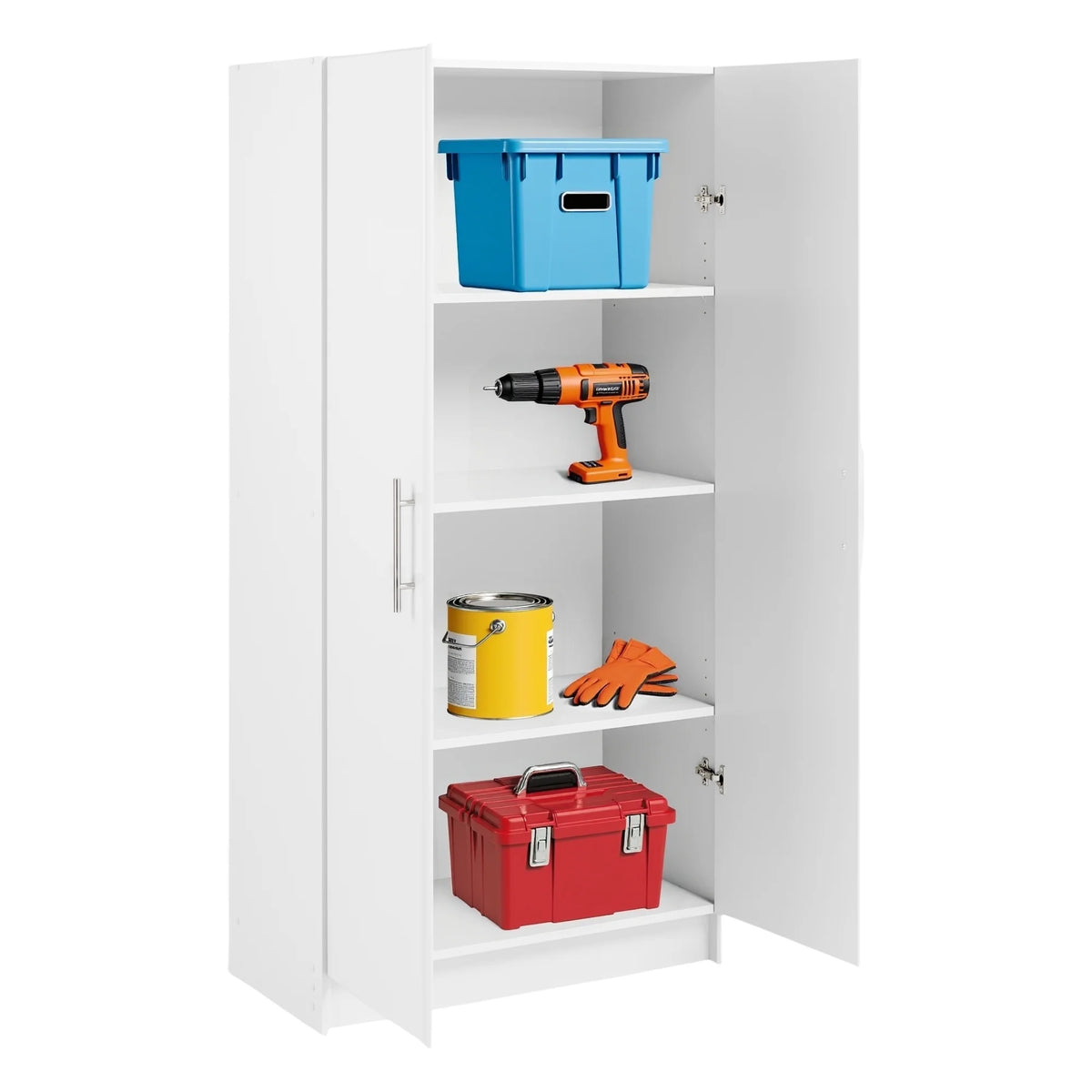 Prepac Adjustable Shelves Cabinet - Functional Tall Garage Table, 16"D x 32"W x 65"H Freestanding Garage Cabinet with 2-Doors