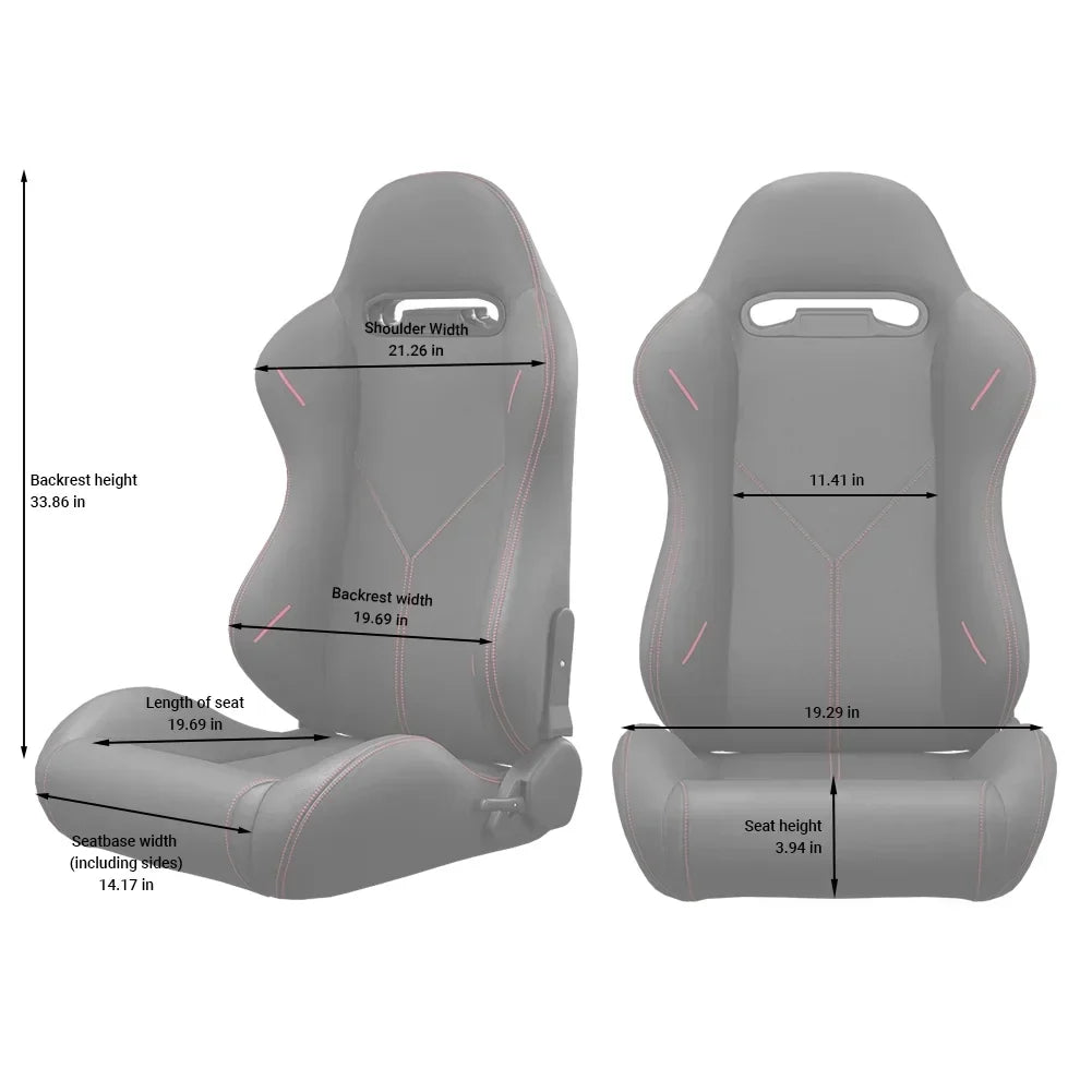 2PC Universal Reclinable Bucket Racing Seats With Adjustor Slider - Red PVC Leather
