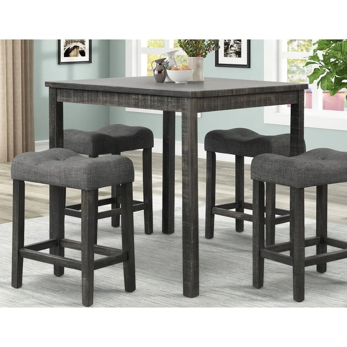 Best Master Furniture Square 36 x 36 Counter Height Rustic Table Black Charcoal