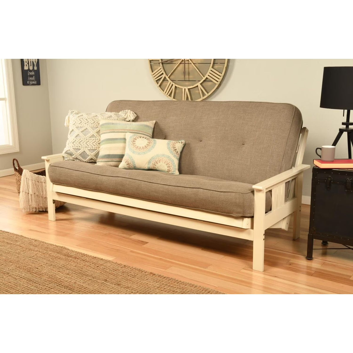 Homestock African Artifacts Full Size Futon Frame Set with Mattress, Easily Converts to Bed, Versatile Design Futon Frame for