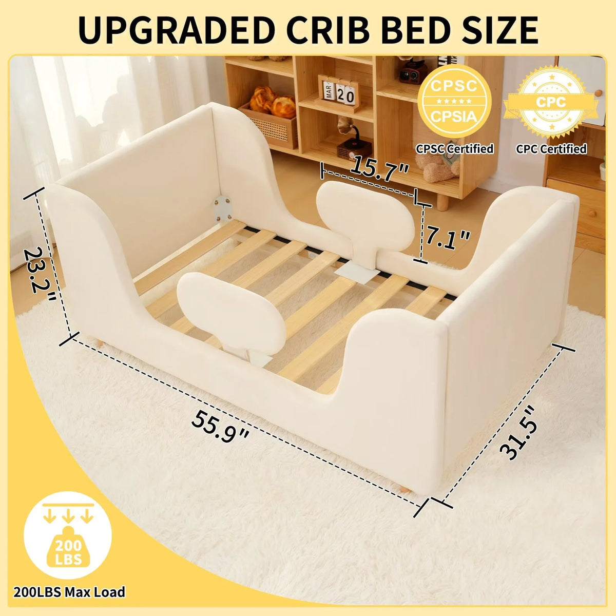 Lilypelle Toddler Bed Frame, Toddler Floor Bed with Removable Guard Rails, Small Bed for Boys and Girls, Standard Crib Size T