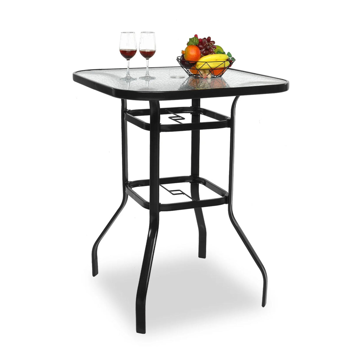 IVV Outdoor Patio Bar Height Bistro Table w/ Tempered Glass Top & 1.8" Umbrella Hole & Metal Frame, 31.5"L x 31.5"W x 39.8"H,