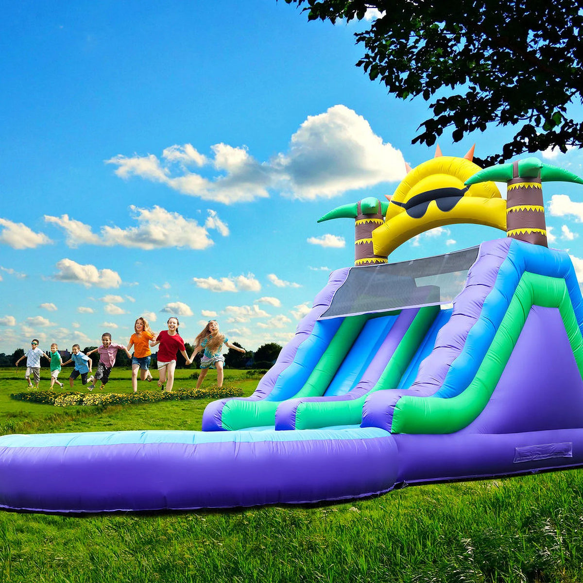 Relunch 26FT Inflatable Double Water Slide for Kids & Adults, PVC Inflatable Water Park with Blower, Giant Splash Pool for Ba
