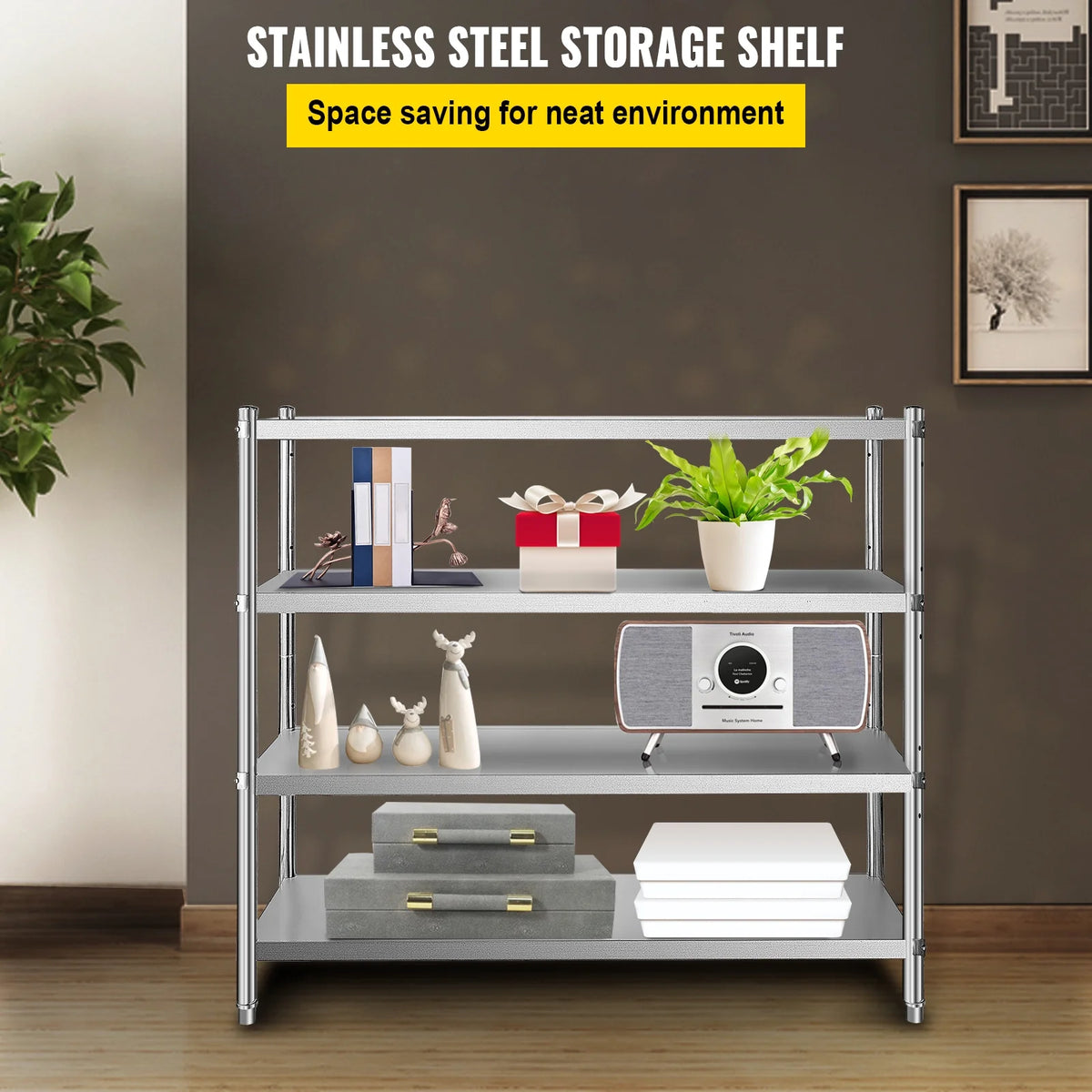 KFFKFF Storage Rack, Quad-Level Metal Shelves, Organizational Shelf Unit, Dimensions 70.9 x 17.7 x 59.1 Inches, Robust Storag