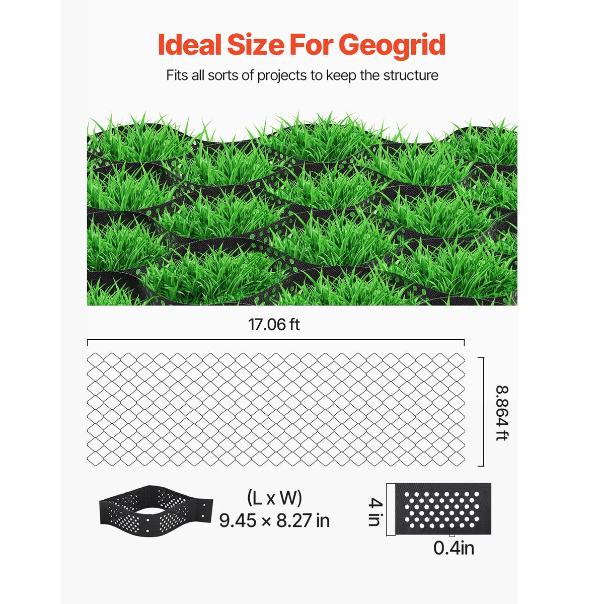 KFFKFF Gravel Grid, 4 Inch Depth, 17.06 x 8.86 FT / 5200 x 2700 mm, Supports 1880 LBS Per Sq ft, Permeable Ground Stabilizer