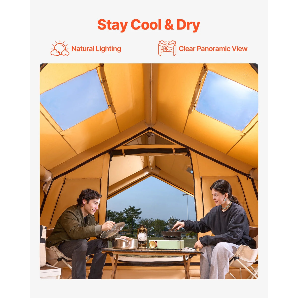 KFFKFF Inflatable Camping Tent for 8-12 Person, 15.75 x 11.81 x 7.22 Ft Glamping Blow up Tent with Hand Pump, Waterproof Air