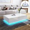 Hommpa Rectangular Coffee Table with LED Lights Tea Tables with 4 Drawers High Gloss Modern Living Room Furniture White Finis