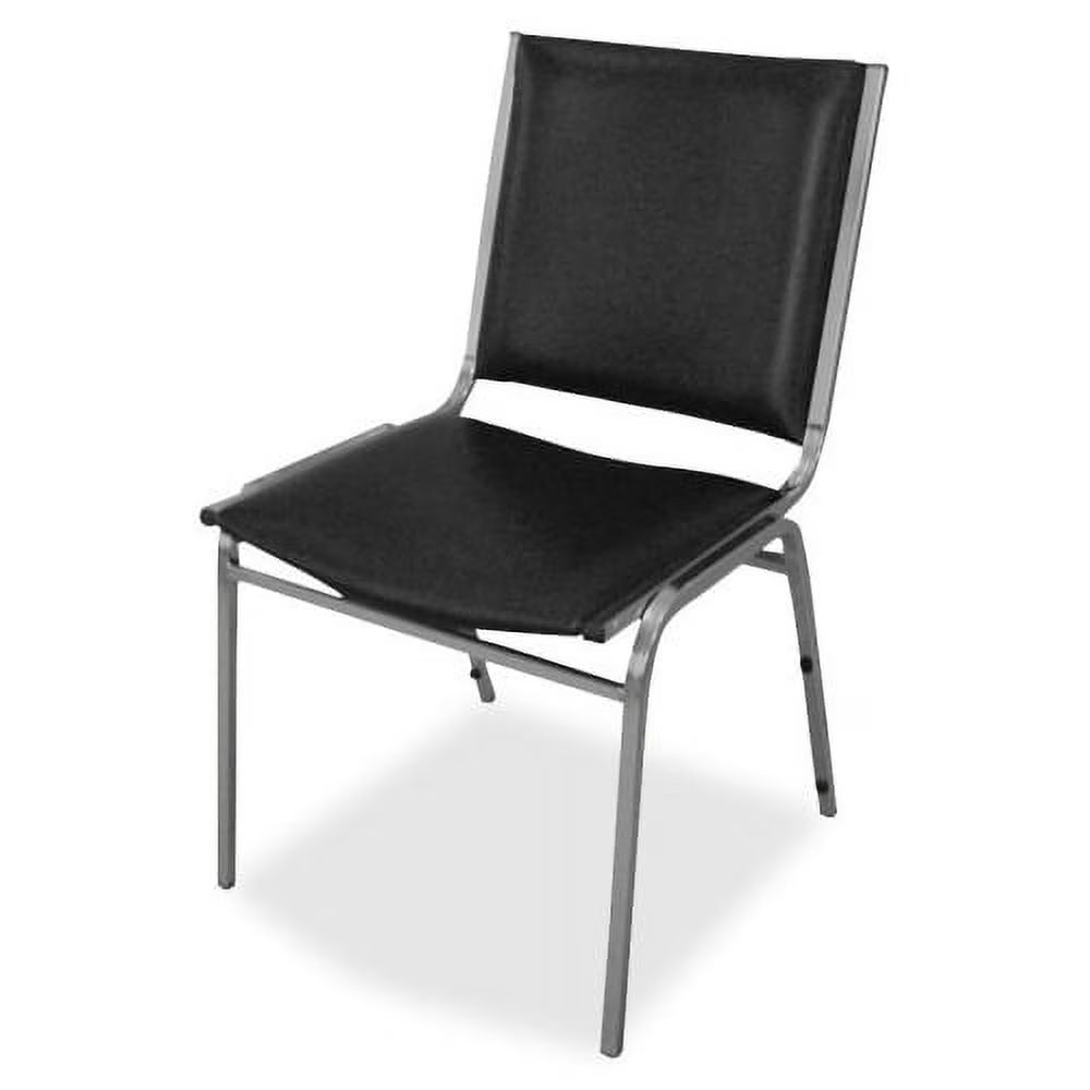 Lorell Padded Armless Stacking Chairs - 4/CT Black Vinyl Seat - Vinyl Back - Steel Frame - Black - Steel, Vinyl - 20.8" Width