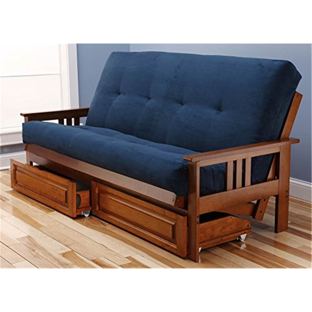 Maykoosh Island Oasis Full Futon Frame Set with Mattress and Storage Drawers, Classic Foldable Frame, Converts to Bed - 79 L