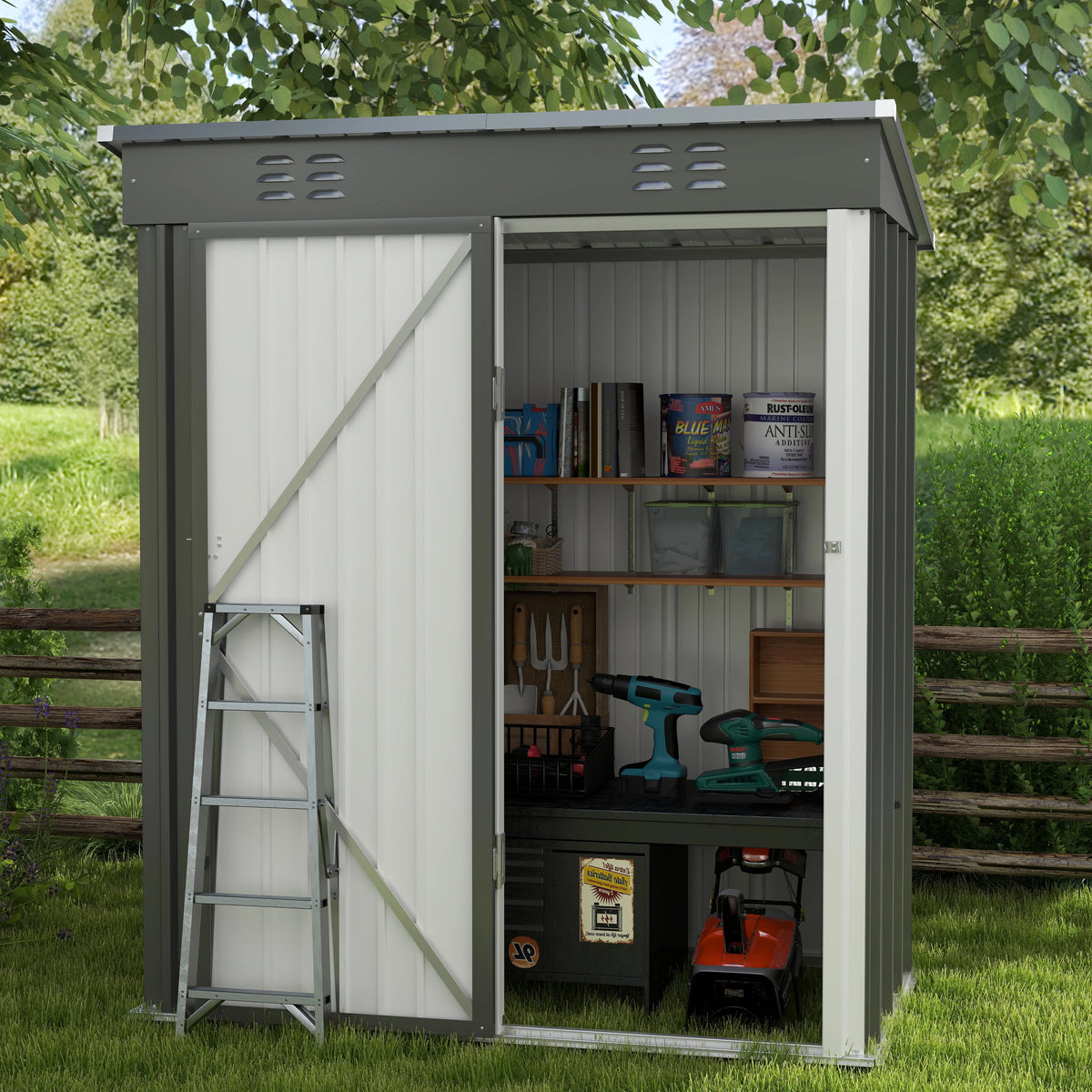 Asofer 5' x 3' Shed and Outdoor Storage Clearance, Outdoor Cabinets with Lockable Door, Grey