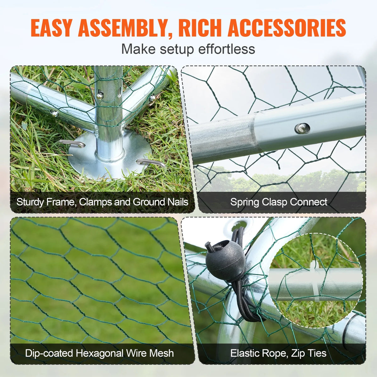 KFFKFF Metal Chicken Coop 9.8 x 6.5 x 6.5 ft Dome Roof Poultry Cage Chicken Run with Waterproof Cover Large Outdoor Walk in C