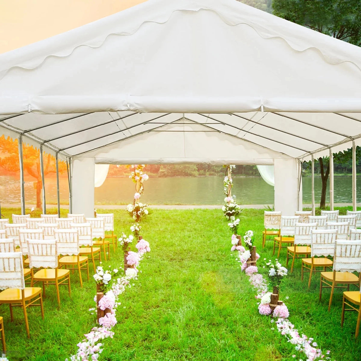 Summit Living 20 x 40 ft White Event Outdoor Canopies, Removable Sidewalls