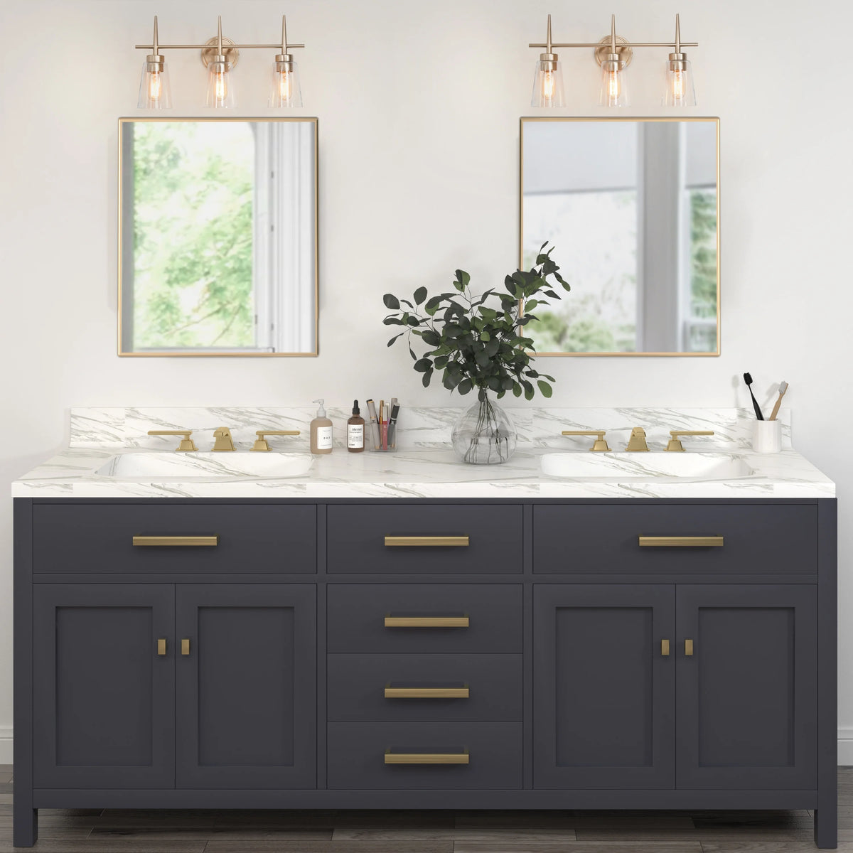 Modern 4/3/2-Light Farmhouse Linear Bathroom Vanity Lights Dimmable Wall Sconces with Clear Glass Shade L 20'' 3-light L20"x