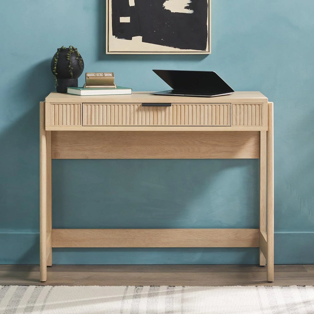 LHHP Transitional Style Furniture, Reeded Detail, Lift-Top Desk with Drawer and Storage Cubby, Sitting to Standing Desk, Soft