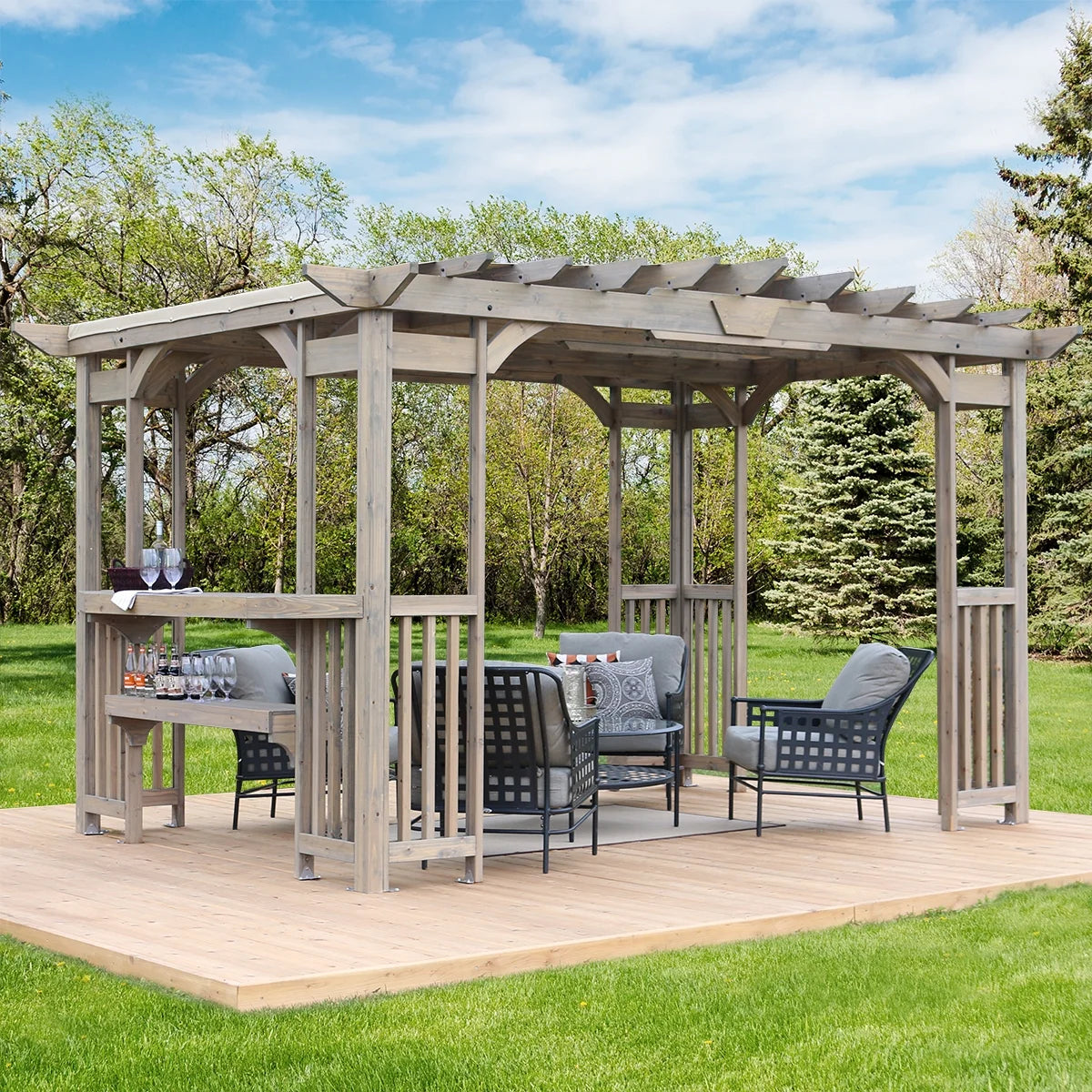 Yardistry 10 ft. x 14 ft. Madison Pergola with Bar and Sunshade