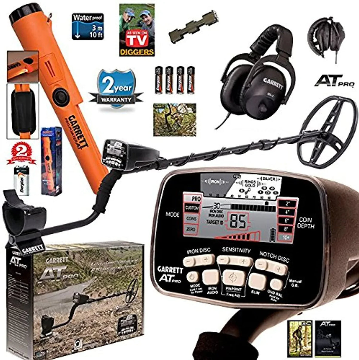 Garrett AT PRO Metal Detector With Pro-Pointer AT Underwater Pinpointer And 8.5 x 11 in PROformance DD Searchcoil