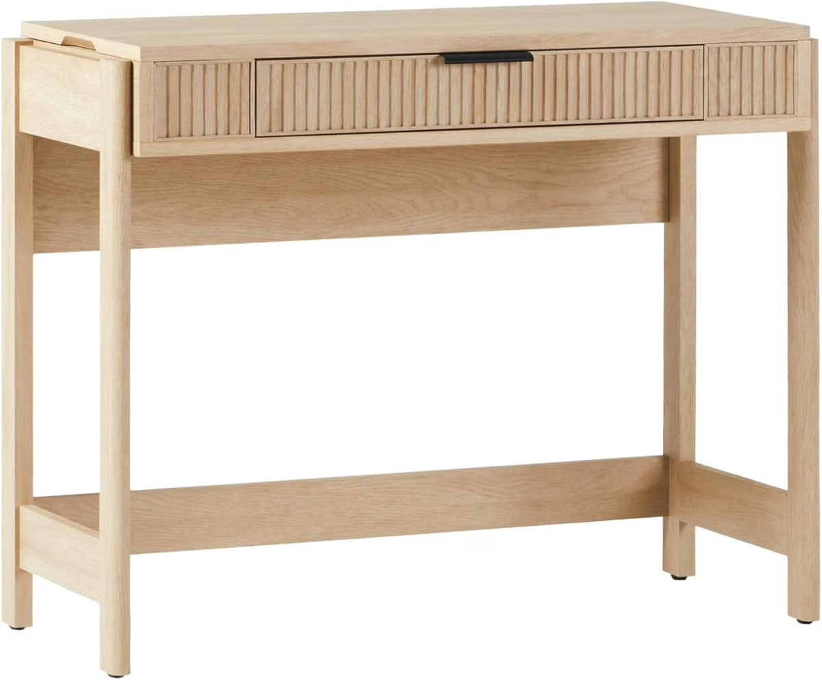 LHHP Transitional Style Furniture, Reeded Detail, Lift-Top Desk with Drawer and Storage Cubby, Sitting to Standing Desk, Soft