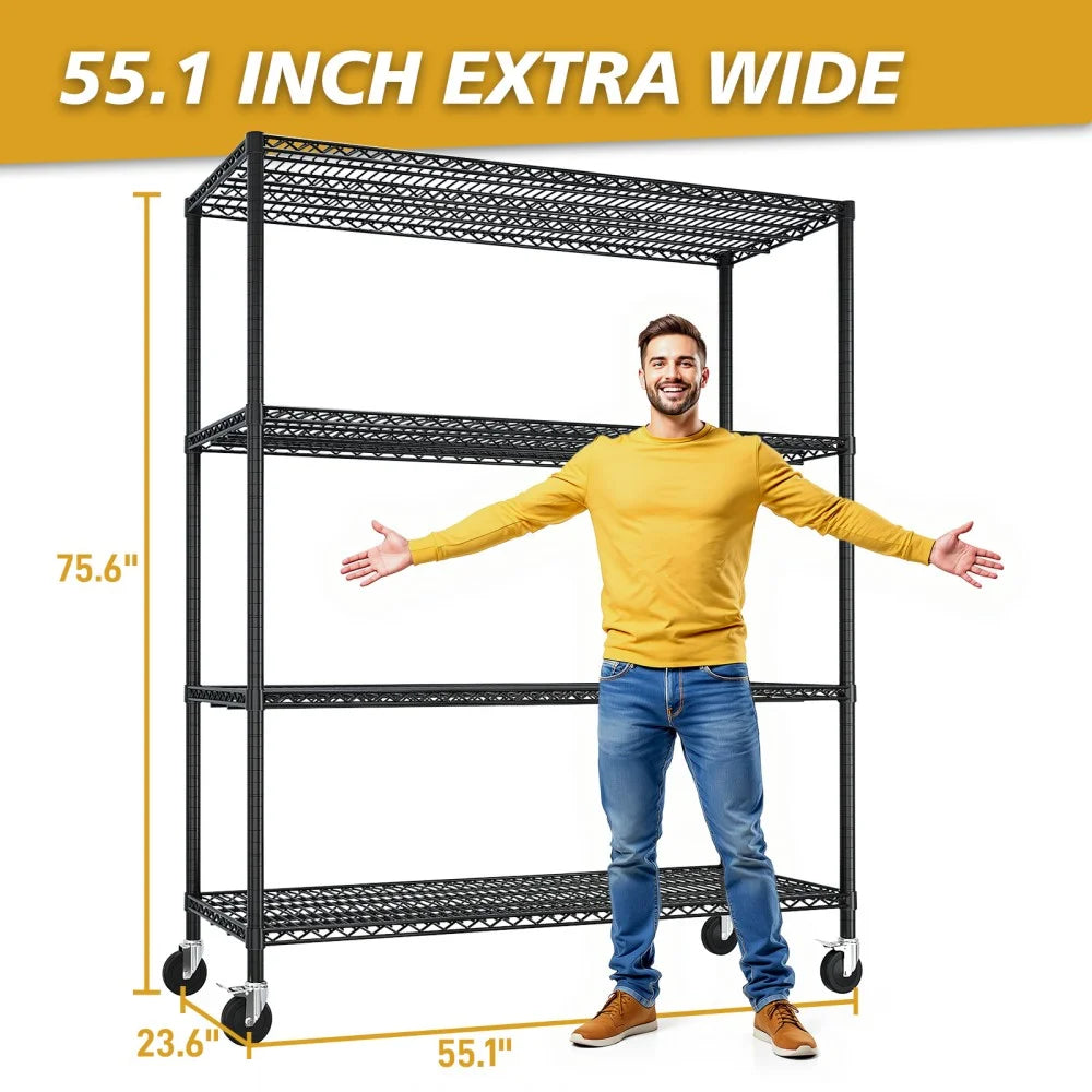 IVV 4-Tier Wire Shelving Unit on Wheels, Rolling Metal Storage Utility Rack, 2500LBS Capacity, Height Adjustable for Restaura