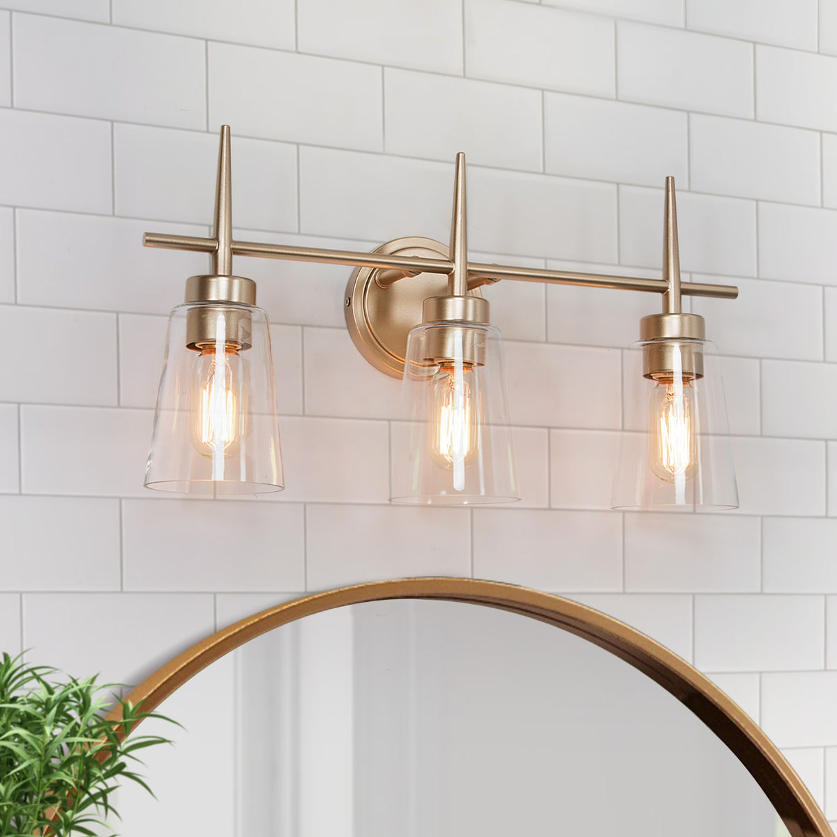 Modern 4/3/2-Light Farmhouse Linear Bathroom Vanity Lights Dimmable Wall Sconces with Clear Glass Shade L 20'' 3-light L20"x
