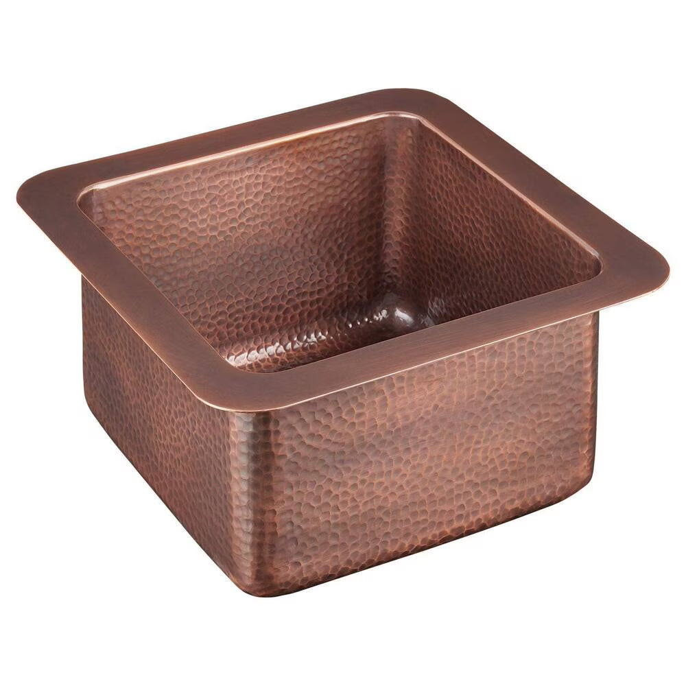 15" x 15" x 8" Merrick Copper Single Bowl Drop-in/Undermount Bar Sink (Hammered Medium Antique Copper Finish) - 1.75" drain h