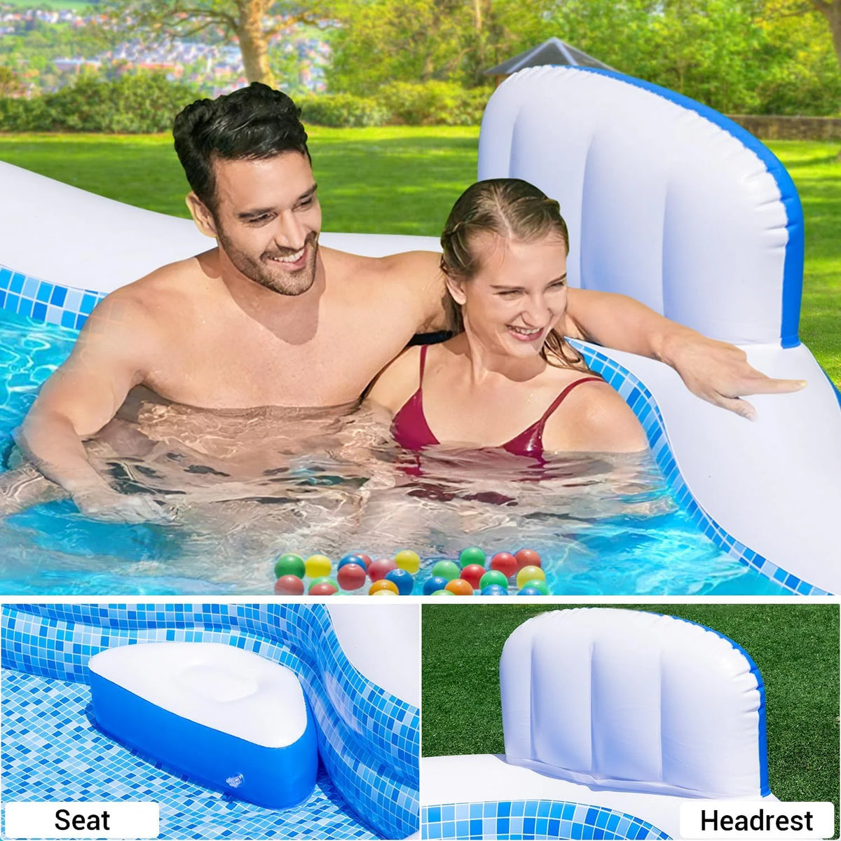 Large Inflatable Swimming Pool for Kids Adults, 121" X 90" X 22" Oversized Thickened Kiddie Pools Family Blow-Up Pool with Pu