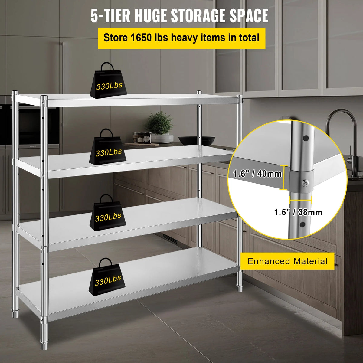KFFKFF Storage Rack, Quad-Level Metal Shelves, Organizational Shelf Unit, Dimensions 70.9 x 17.7 x 59.1 Inches, Robust Storag